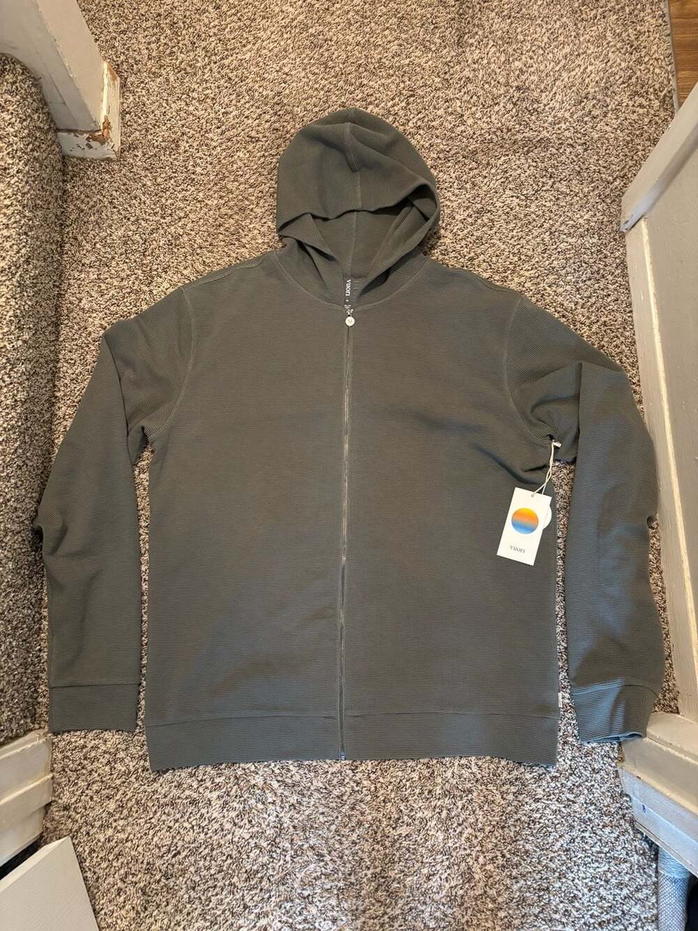 Vuori Men's Performance Waffle Zip Hoodie in Dusty Pine